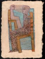 ef.Zámbó (efZámbó) István (1950-): Mese. Egyedi beavatkozású print (Ebp), merített papír, jelzett, lapméret: 37×27 cm. Lap jobb sarkában kisebb törésnyommal.