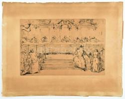 Olvashatatlan jelzéssel: Jelenet. Rézkarc, papír. Lap széle foltos, 18×27,5 cm