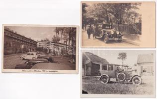 3 db RÉGI motívum képeslap: régi kocsik / 3 pre-1945 motive postcards: vintage cars, automobiles