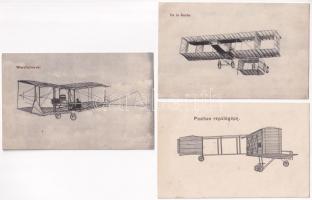 5 db RÉGI motívum képeslap: repülők és pilóták / 5 pre-1945 motive postcards: aircrafts and pilots (Engelhart, Warchalowski, Paulhan, De la Roche, Latham)