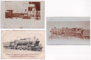 6 db RÉGI motívum képeslap és fotó: vonat, gőzmozdony / 6 pre-1945 motive postcards and photos: trains, locomotives