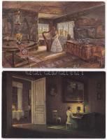 7 db RÉGI művész motívum képeslap / 7 pre-1945 art motive postcards