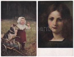 11 db RÉGI motívum képeslap: művészlapok, gyerekek, hölgyek, folklór / 11 pre-1945 motive postcards:...