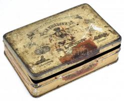 Vegyes orvosi eszköz tétel régi fém cigarettás dobozban