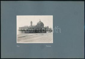 cca 1900 Franciaország, Nizza, cölöpökre épített Casino és a tengerparti korzó, 2 db vintage fotó közös albumlapra felragasztva, 8,3x10,7 cm, karton 17,2x24,7 cm