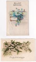 10 db RÉGI művész motívum képeslap: virágos, sok dombornyomott litho / 10 pre-1945 art motive postca...