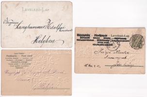 5 db RÉGI (1905 előtti) szecessziós virágos litho üdvözlőlap, dombornyomott is / 5 pre-1905 Art Nouv...