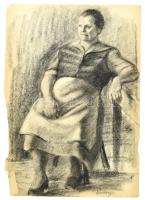 Sassy Attila (1880-1967): Pihenő. Szén, papír. Jelzett. Lap széle sérült. 41,5x29,5 cm