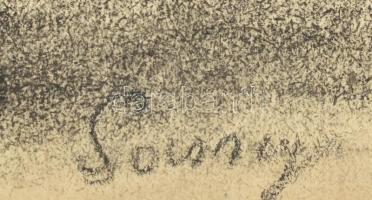 Sassy Attila (1880-1967): Pihenő. Szén, papír. Jelzett. Lap széle sérült. 41,5x29,5 cm