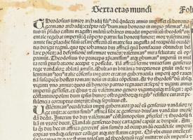 1493 A Hartmann Schedel krónika egy lapja , rajta Kelet-Római császárok: Theodosius, Valentinianus, ...