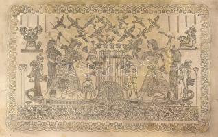 Nagy méretű vésett alpakka tálca, egyiptomi jelenettel. 56x31 cm