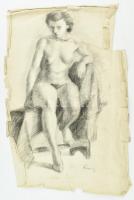 Sassy Attila (1880-1967): Női akt. Szén, papír. Jelzett. Sérült. 49x33 cm