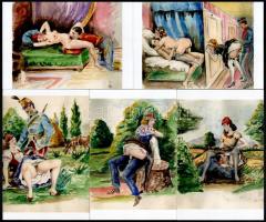 cca 1925 Gazdag erotikus fantáziával megáldott festőművész vázlatfüzetének öt lapja fotókon, 5 db mai nagyítás, 15x10 cm