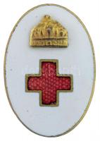 1920-1944. Koronás Vöröskereszt zománcozott nővér jelvény, hátoldalán BOCZÁN KÁROLY BUDAPEST CSOKONAI U. 8 (23x16mm) T:1-