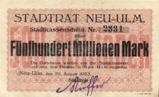 Német Birodalom/Weimari Köztársaság/Neu-Ulm 1923.8.22. 500.000.000M T:II/III