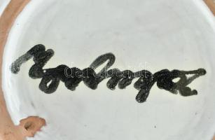 Olvashatatlan jelzéssel: Lovas fali tál. Színesen festett kerámia. Mázrepedéssel. d: 29 cm