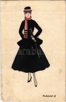 1918 Fashion lady, hand-painted art postcard s: Mohrlüder M. (r)