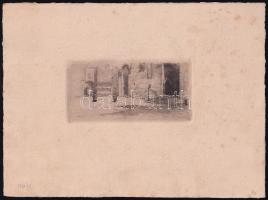 Tahi Antal (1855-1902): Mediterrán (itáliai?) város. Rézkarc, papír. Jelzett a karcon. Lap széle kissé foltos. 5,5x11,5 cm