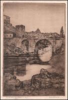 Lénárd Lévy Róbert (1879-1936): Puente de Alcántara (Toledo). Rézkarc, papír. Jelzett. Számozott: 24...