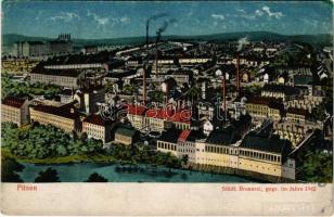 Plzen, Pilsen; Städt. Bräuerei, gegr. im Jahre 1842 / brewery, beer factory (worn corners)