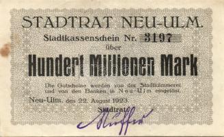 Német Birodalom/Weimari Köztársaság/Neu-Ulm 1923.8.22. 100.000.000M T:II-