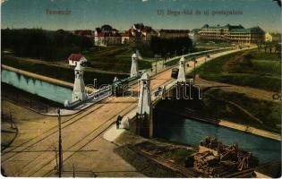 1914 Temesvár, Timisoara; Új Béga híd, Postapalota, villamos. Uhrmann Henrik kiadása / bridge, post office palace, tram (kopott sarkak / worn corners)