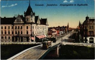 Temesvár, Timisoara; Józsefváros, Horgony palota és kávéház, Royal szálló, villamos / Iosefin, palace, café, hotel, tram