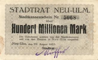 Német Birodalom/Weimari Köztársaság/Neu-Ulm 1923.8.22. 100.000.000M T:II-