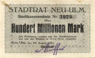 Német Birodalom/Weimari Köztársaság/Neu-Ulm 1923.8.22. 100.000.000M T:II-