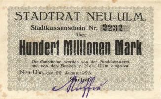 Német Birodalom/Weimari Köztársaság/Neu-Ulm 1923.8.22. 100.000.000M T:II-