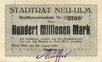 Német Birodalom/Weimari Köztársaság/Neu-Ulm 1923.8.22. 100.000.000M T:II/III