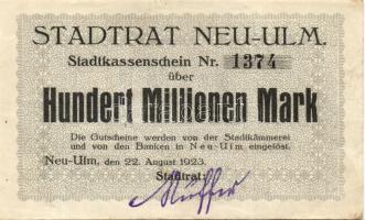 Német Birodalom/Weimari Köztársaság/Neu-Ulm 1923.8.22. 100.000.000M T:II/III