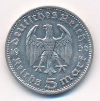 Német Harmadik Birodalom 1936D 5M Ag "Hindenburg" T:2 
German Third Reich 1936D 5 Mark Ag...