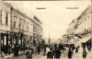 1906 Kaposvár, Korona utca és szálló, piac, Pollák József és Varga Miksa üzlete (EK)