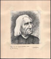 Antal Júlia (?-): Liszt Ferenc portréja, 1954. Tus, papír. Jelzett. Paszpartuban. 19,5x17,5 cm