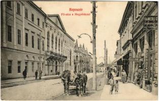 1910 Kaposvár, Fő utca, Megyeháza, Hamedli fényképészeti műterem, Sipőcz Jolán, Polgár Samu, Geiszler Nep. János üzlete (EK)