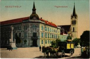 Keszthely, Főgimnázium, lovaskocsi. Sujánszky József kiadása