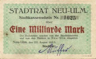 Német Birodalom/Weimari Köztársaság/Neu-Ulm 1923.8.22. 1000.000.000M T:II-