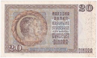 Jugoszlávia 1936. 20D "B.1449 924" nyomdahibás, halovány nyomat T:I,I- 
Yugoslavia 1936. ...