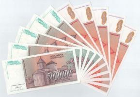 Jugoszlávia 1993. 5.000.000D (5x) + 1994. 50.000D (5x) sorszámkövetők T:I,I-
Yugoslavia 1993. 5.000...