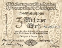 Német Birodalom/Weimari Köztársaság/Stuttgart 1923.8.1. 3000.000M T:II