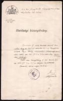 1919 Temesvár, illetőségi bizonyítvány, rajta a polgármester aláírásával