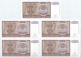 Bosznia-Hercegovina / Szerb Köztársaság / Banja Luka 1993. 100.000D (5x) sorszámkövetők T:I 
Bosnia...