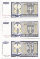 Horvátország / Krajna Szerb Köztársaság 1993. 100.000.000D (3x) T:1- Croatia / Republic of Serbian K...
