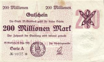 Német Birodalom/Weimari Köztársaság/München-Gladbach 1923.8.22. 200.000.000M T:II-