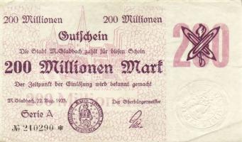 Német Birodalom/Weimari Köztársaság/München-Gladbach 1923.8.22. 200.000.000M T:II-