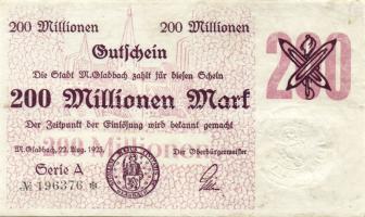 Német Birodalom/Weimari Köztársaság/München-Gladbach 1923.8.22. 200.000.000M T:II-