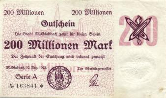 Német Birodalom/Weimari Köztársaság/München-Gladbach 1923.8.22. 200.000.000M T:II-