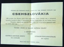 1938 Csehszlovákia felosztása humoros hirdetmány gyászjelenetés formájában nyomtatványként elküldve / Division of Chechoslovakia humorous announcement