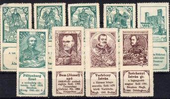 Parafilatélia 9 db levélzáró magyar történelmi alakok
